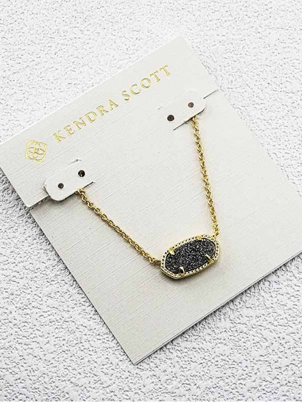 Kendra Scott Gold Necklace with Black Sparkle Druzy Pendant